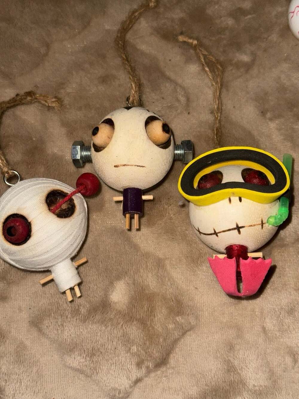 Pier 1 Imports Crazy Head Wooden Ornaments Set of 3